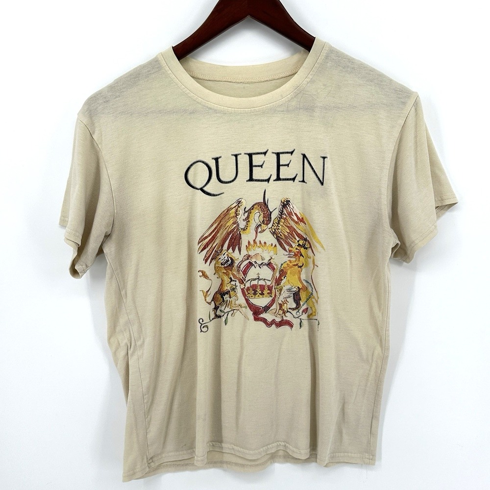Queen T-Shirt Size Woman's Large Beige Phoenix Lions Crest EUC Freddie Mercury